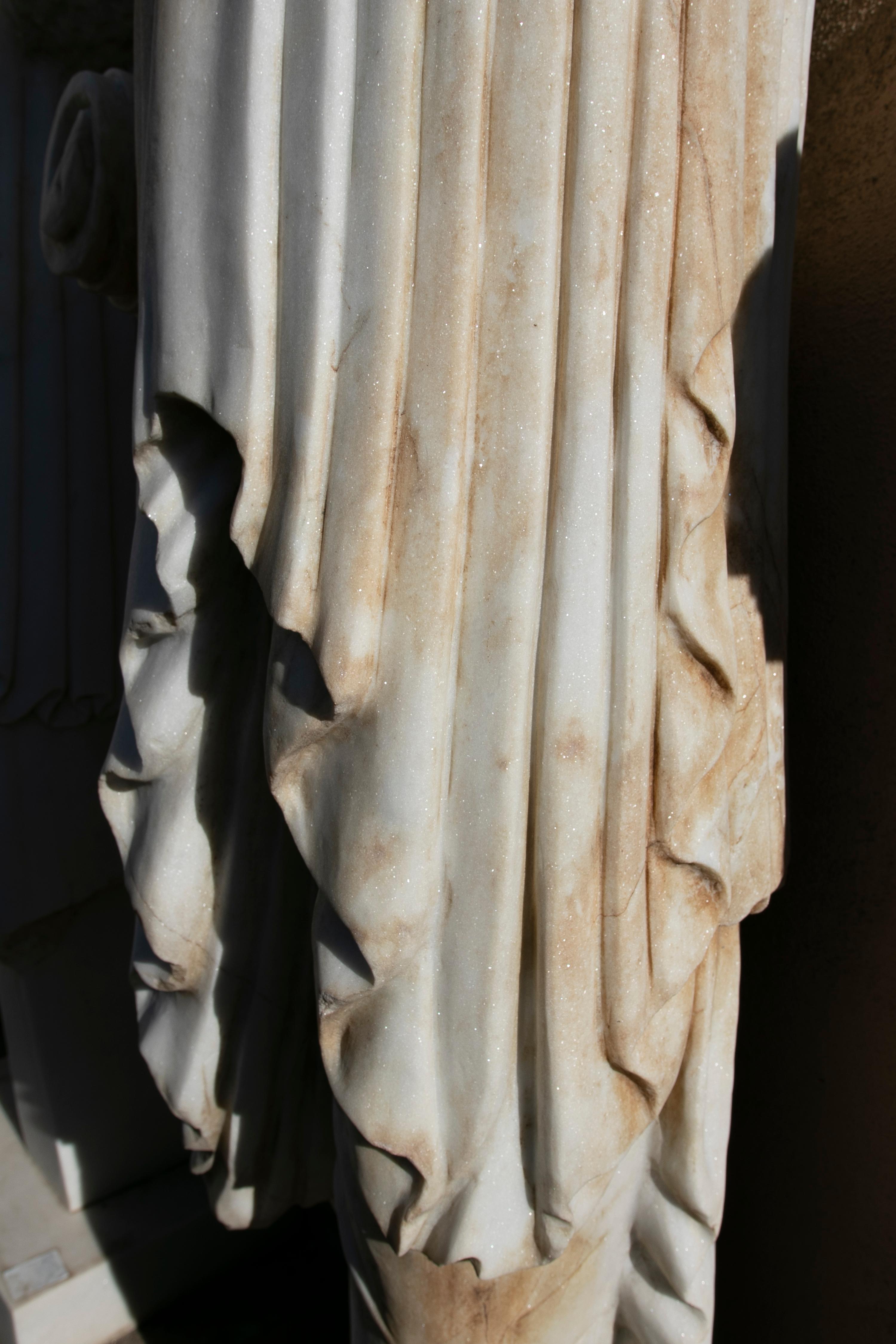 1990s Hand Carved White Marble Classical Greek Kore Female Sculpture For Sale 3