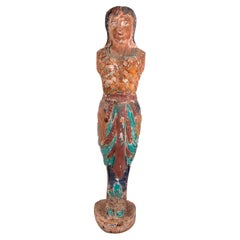 1990s Spanish Hand Carved Wooden Painted Mermaid Sculpture