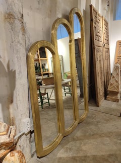 1990s Spanish Hand Made Bronze Plated Three Panel Wooden Mirror