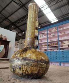 1990s Spanish Hand Made Mustard Yellow Glazed Ceramic Vase