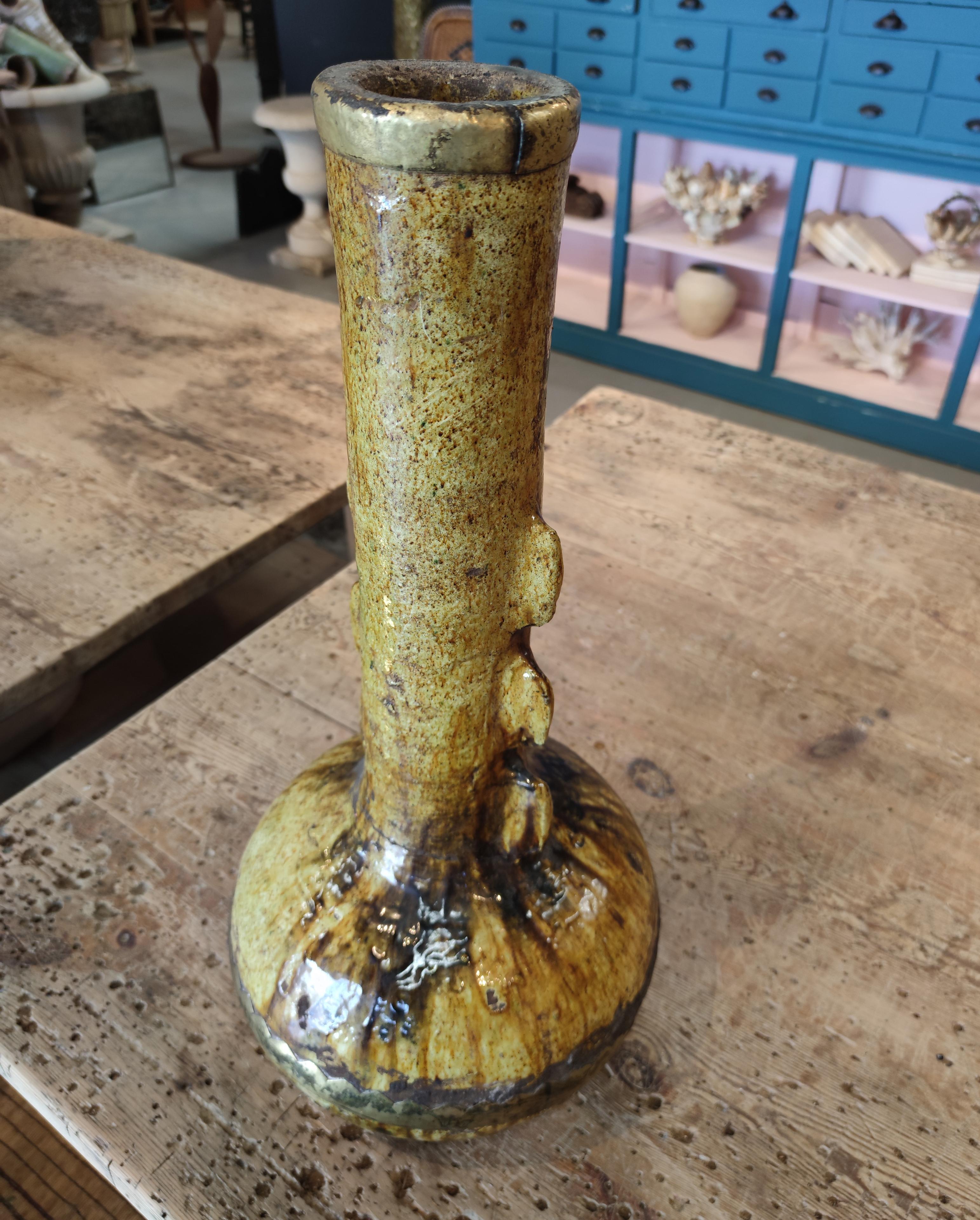 20th Century 1990s Spanish Hand Made Mustard Yellow Glazed Ceramic Vase