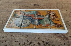 1990s Spanish Hand Painted Mythological Eight Ceramic Tile Framed Panel