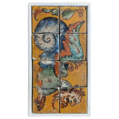 1990s Spanish Hand Painted Mythological Eight Ceramic Tile Framed Panel