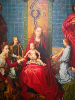 1990s Spanish Hand-Painted Oil on Wood Reproduction in the Gothic Style