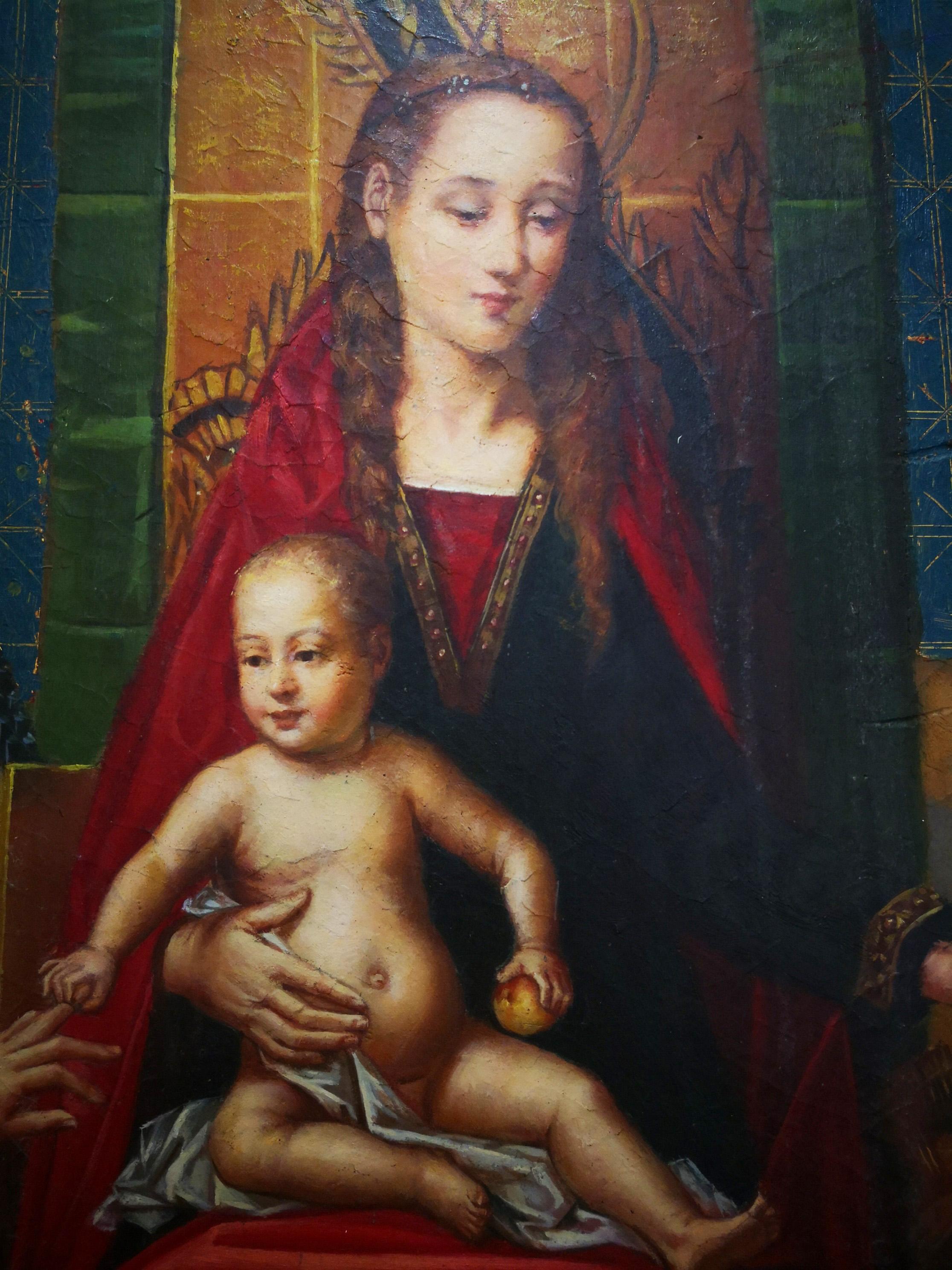 1990s Spanish Hand-Painted Oil on Wood Reproduction in the Gothic Style For Sale 2