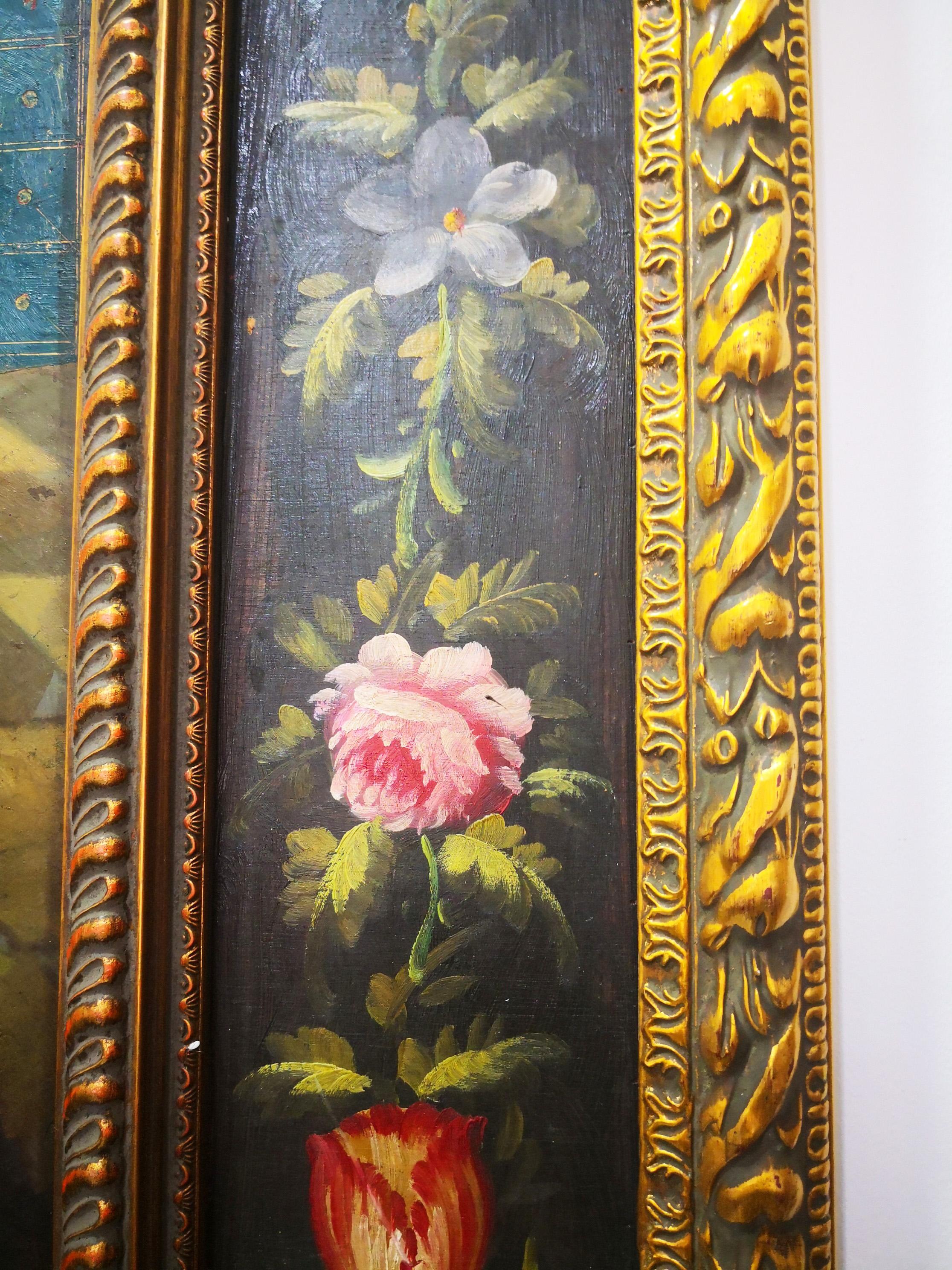 1990s Spanish Hand-Painted Oil on Wood Reproduction in the Gothic Style For Sale 3