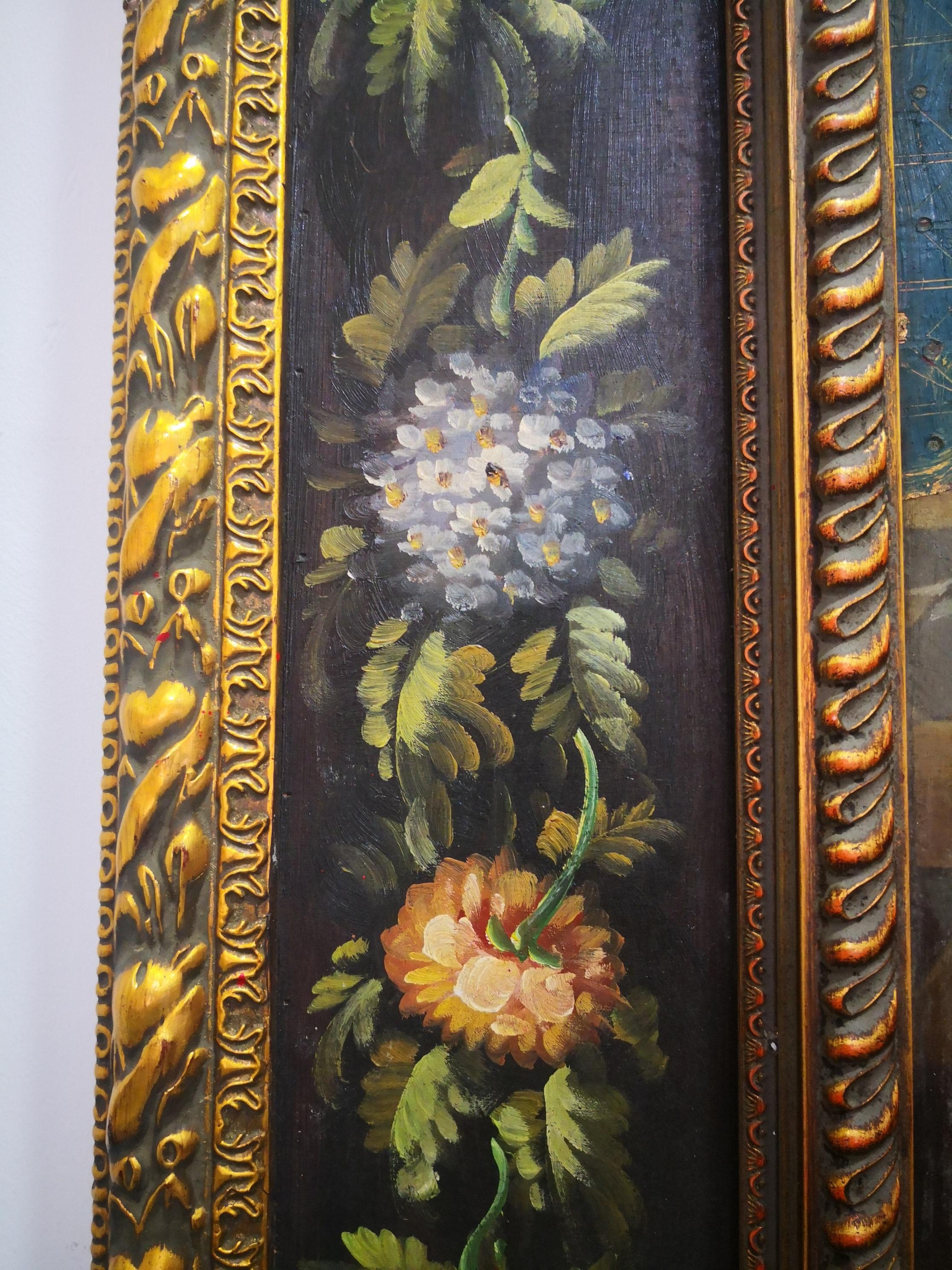 1990s Spanish Hand-Painted Oil on Wood Reproduction in the Gothic Style For Sale 4