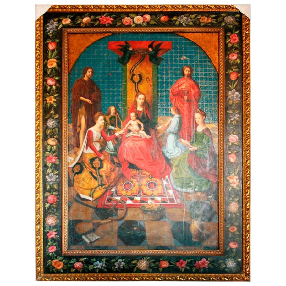 1990s Spanish Hand-Painted Oil on Wood Reproduction in the Gothic Style For Sale