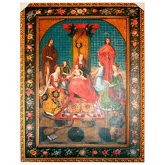1990s Spanish Hand-Painted Oil on Wood Reproduction in the Gothic Style