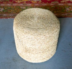 1990s Spanish Hand Woven Wicker Round Shaped Puff Seat