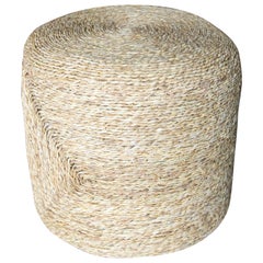 1990s Spanish Hand Woven Wicker Round Shaped Puff Seat