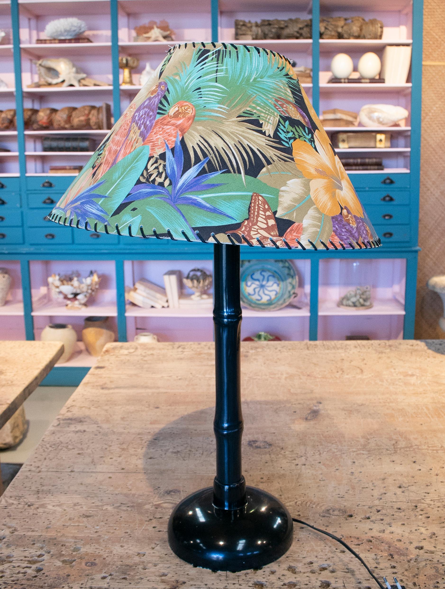 1990s Spanish Kettal selection resin table lamp imitating bamboo.