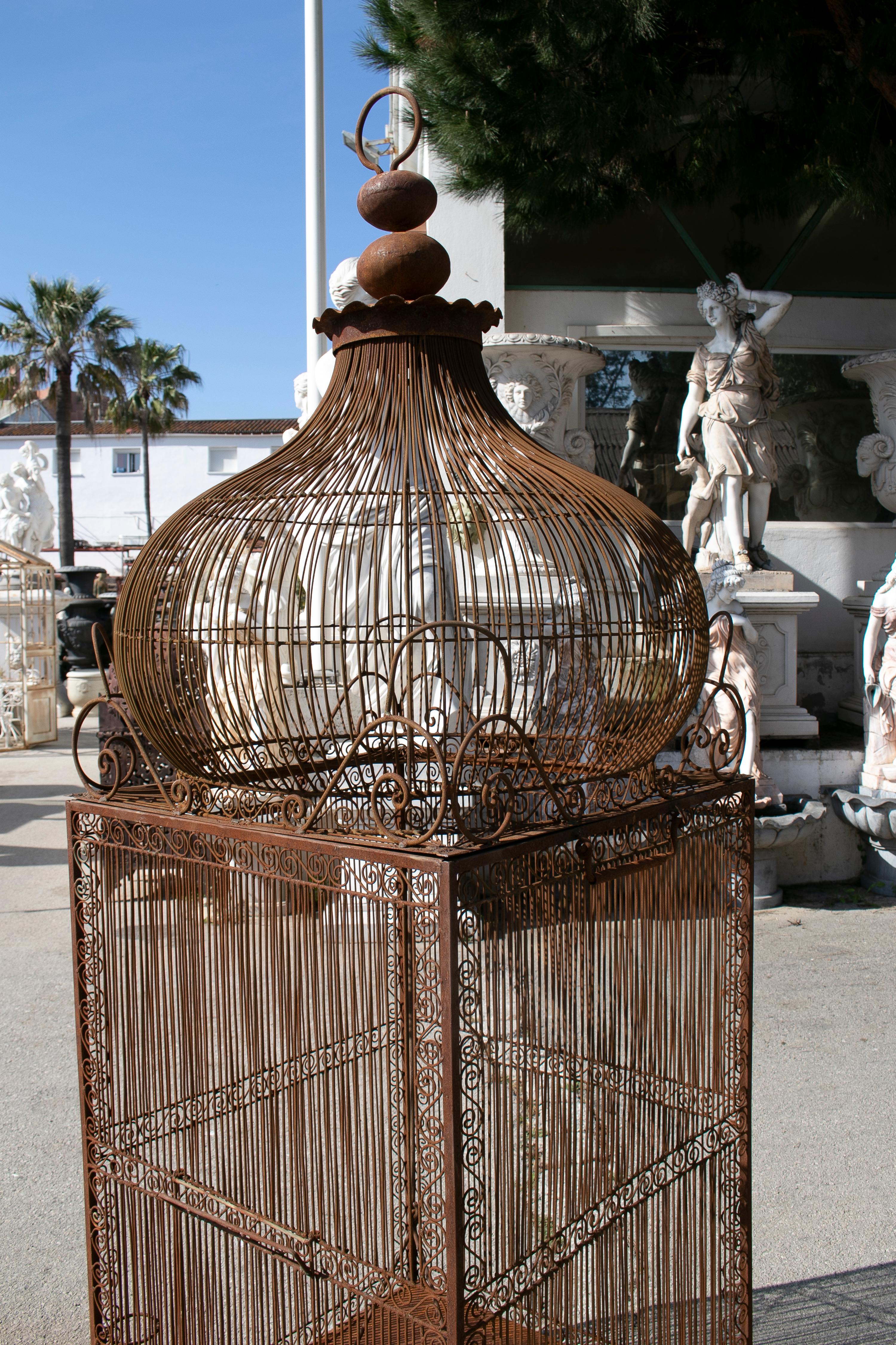 1990s Spanish Large Wrought Iron Bird Cage with Dome 3