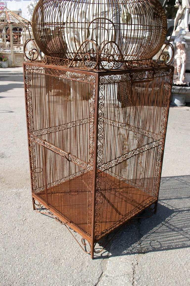 1990s Spanish Large Wrought Iron Bird Cage with Dome For Sale at 1stDibs