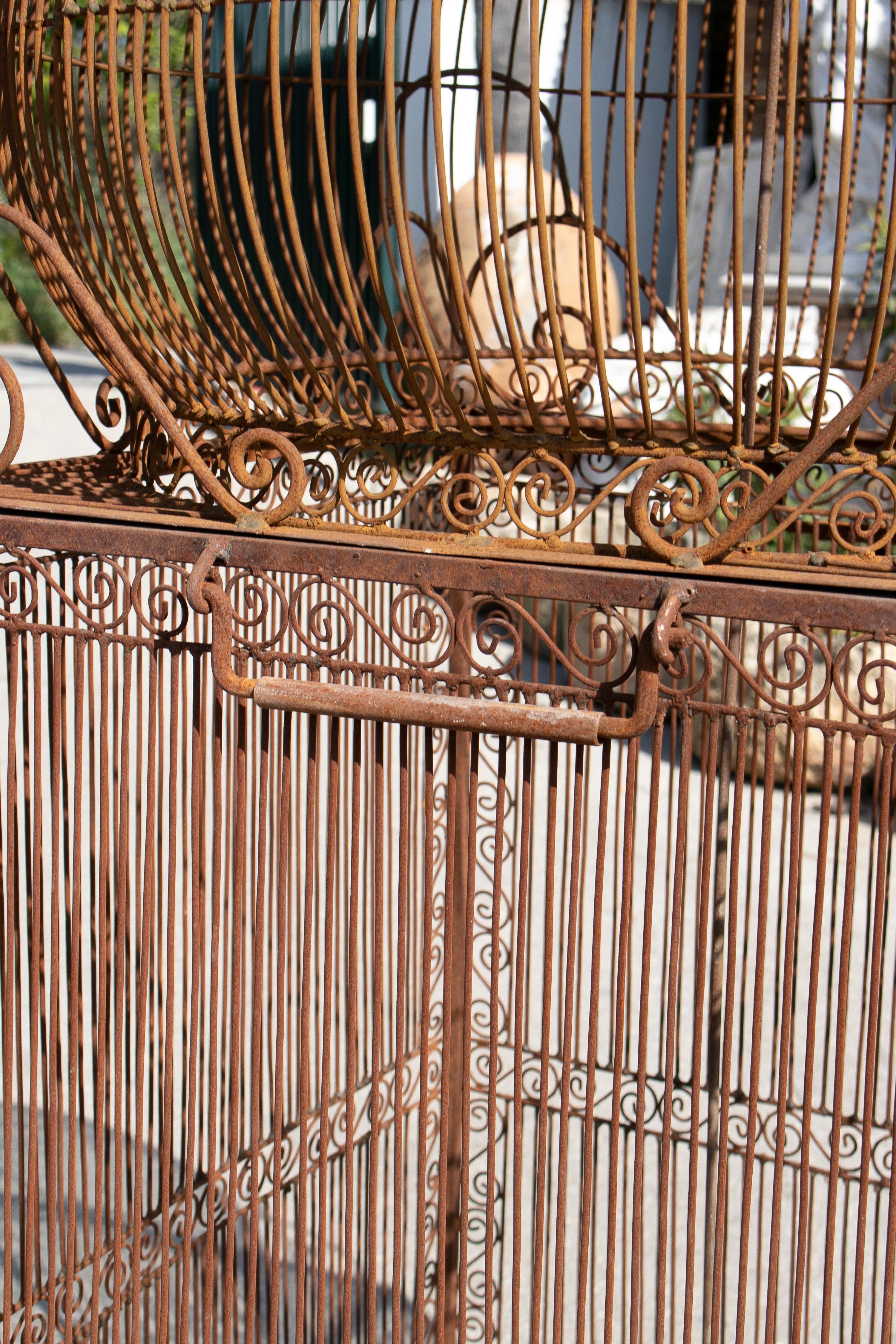 1990s Spanish Large Wrought Iron Bird Cage with Dome 9