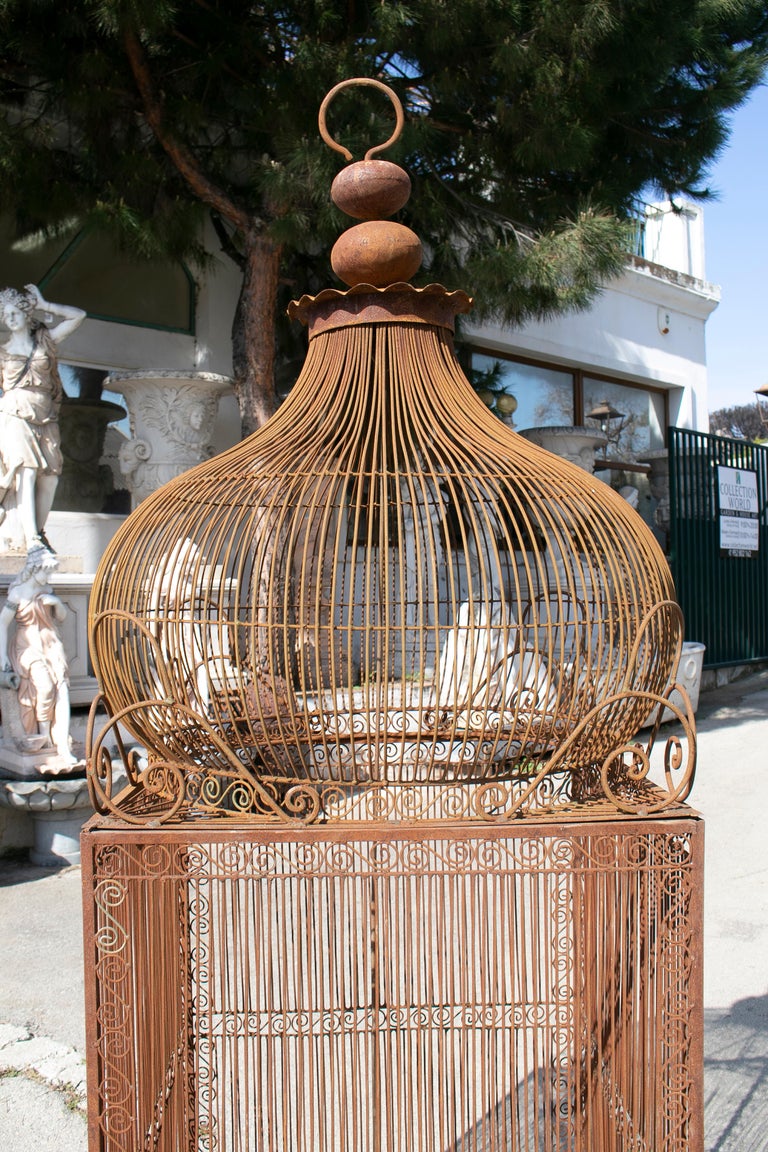 1990s Spanish Large Wrought Iron Bird Cage with Dome For Sale at 1stDibs