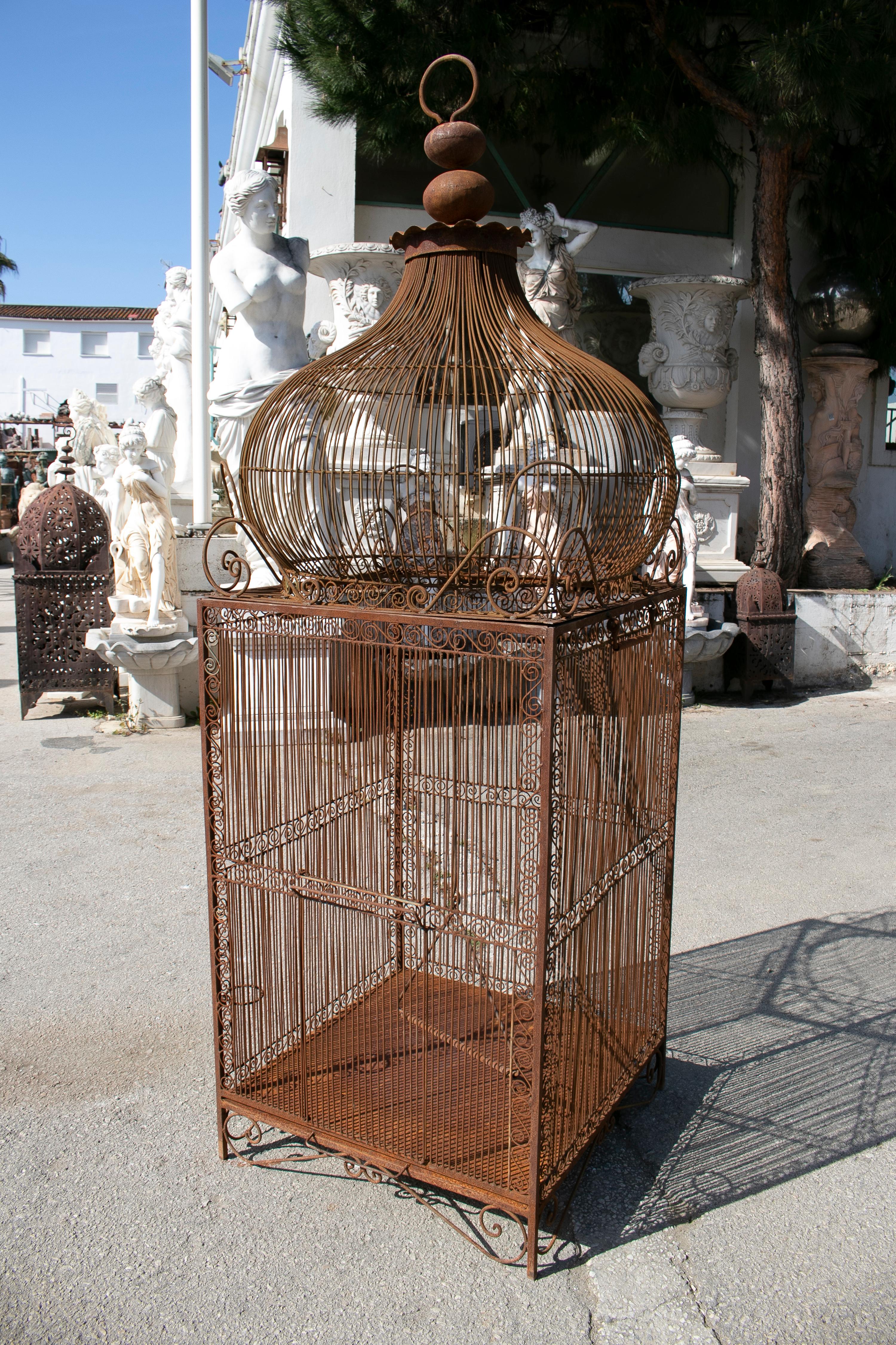 Very large 1990s Spanish wrought iron bird cage with dome.