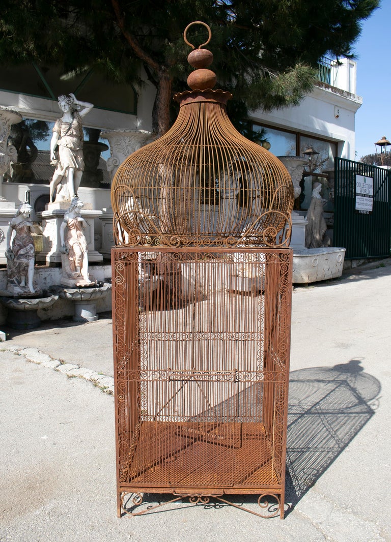 1990s Spanish Large Wrought Iron Bird Cage with Dome For Sale at 1stDibs