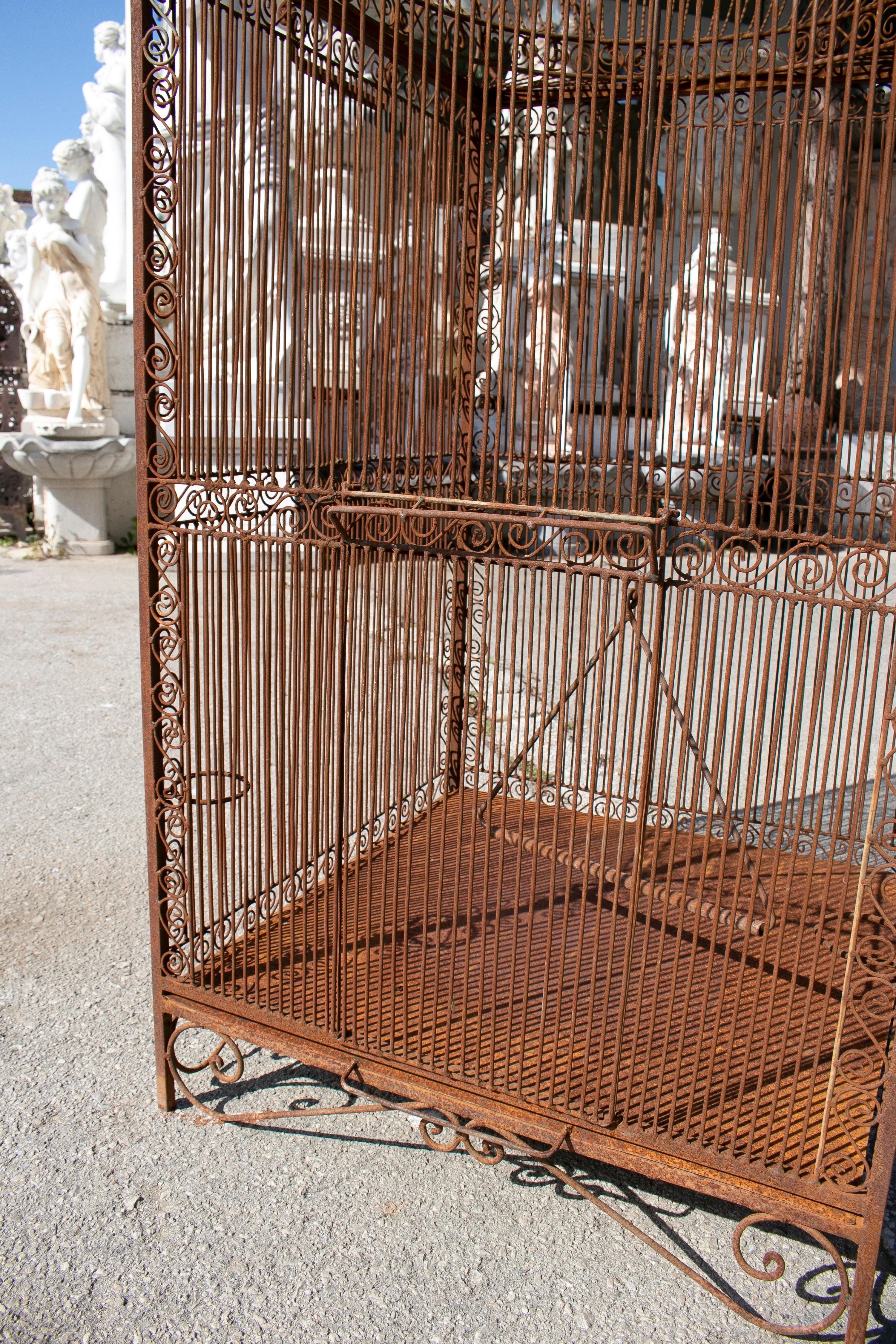 1990s Spanish Large Wrought Iron Bird Cage with Dome 1