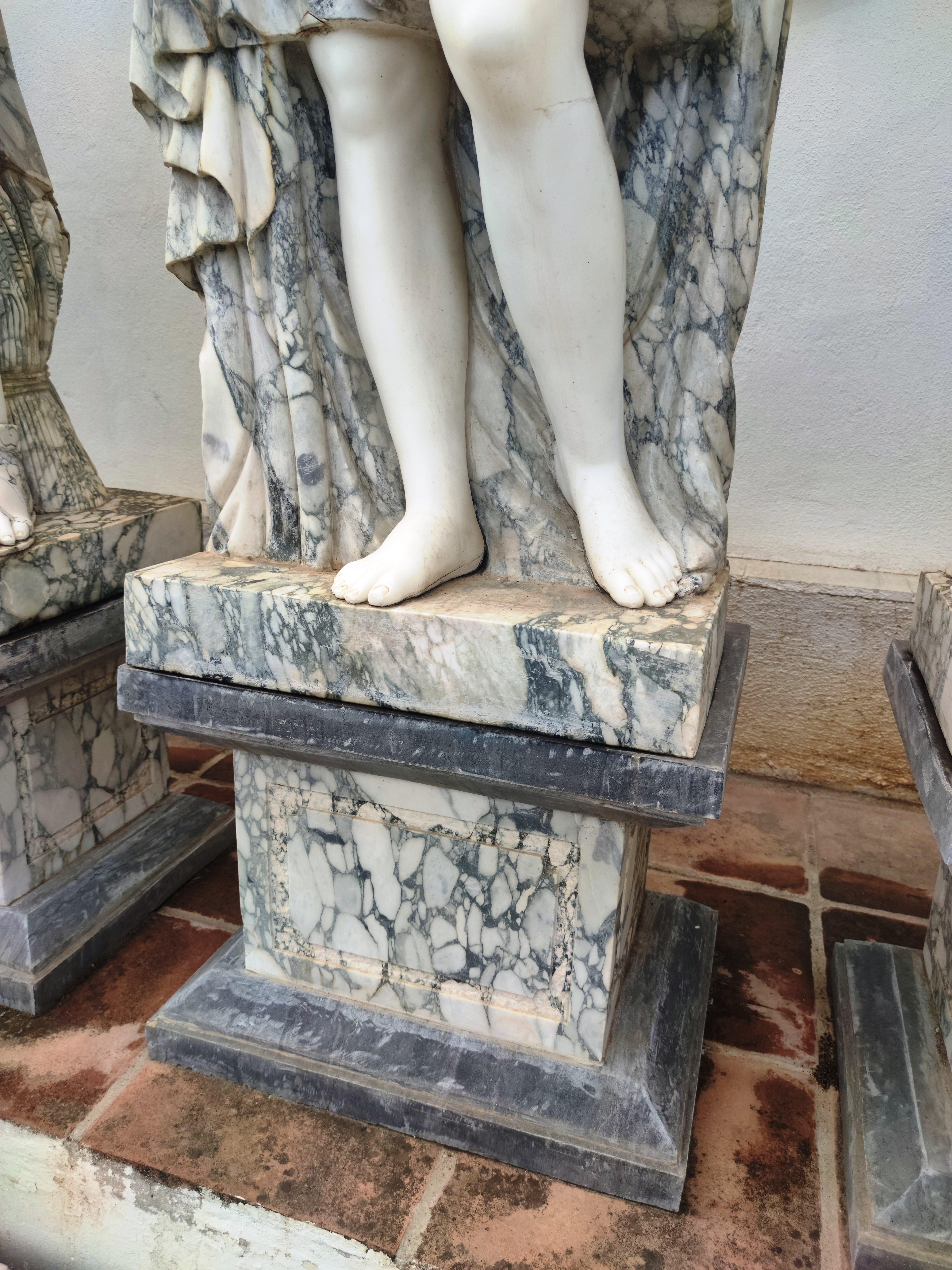 1990s Spanish Monumental Set of Four Seasons Marble Sculptures w/ Bases 3