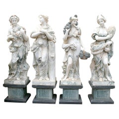 1990s Spanish Monumental Set of Four Seasons Marble Sculptures w/ Bases