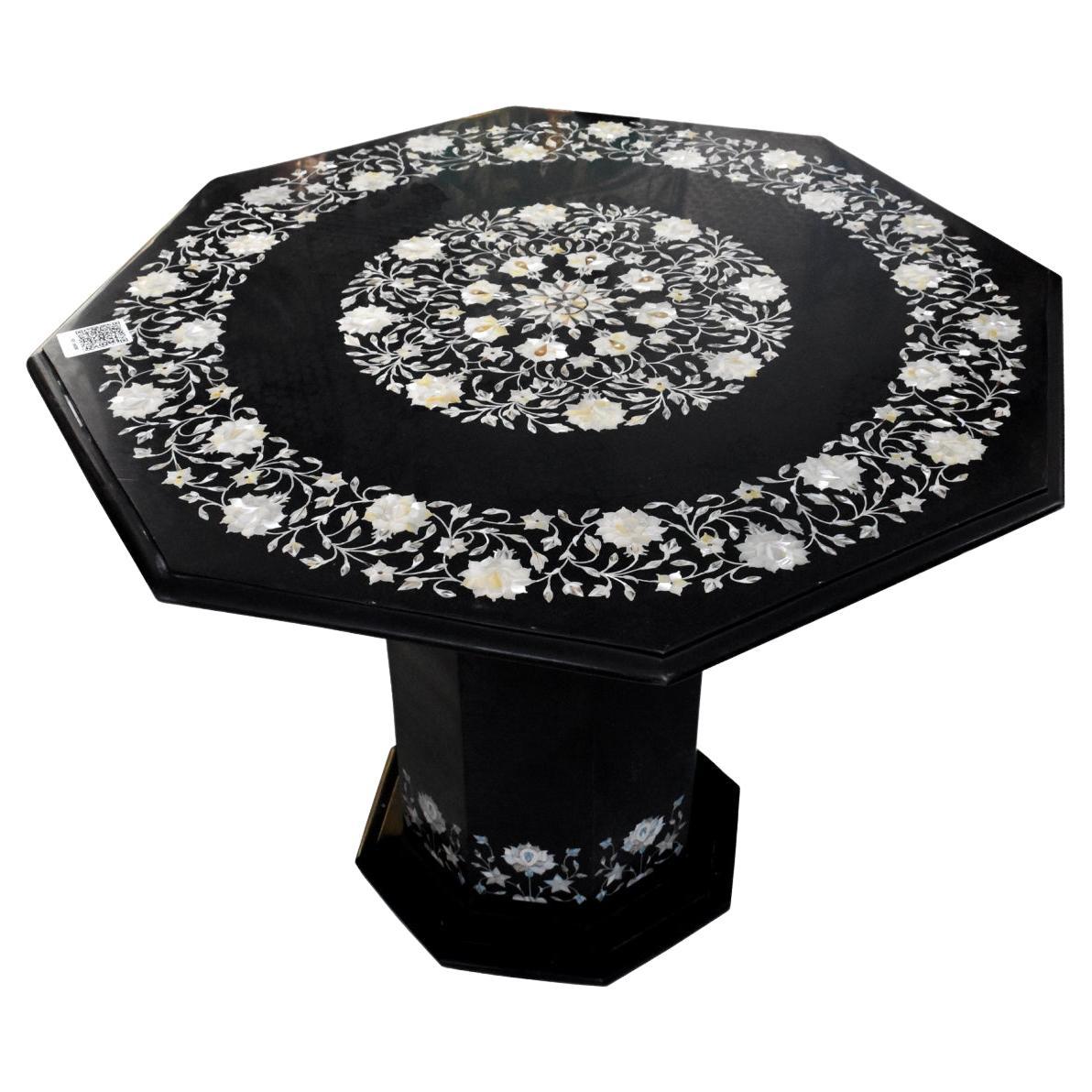 1990s Spanish Mother of Pearl Pietra Dura Inlay Mosaic Octagonal Side Table For Sale
