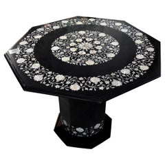 1990s Spanish Mother of Pearl Pietra Dura Inlay Mosaic Octagonal Side Table
