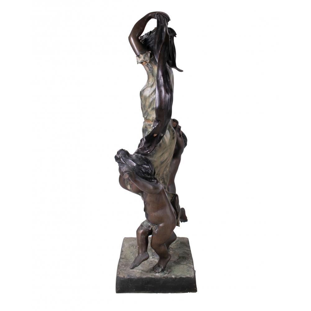 1990s Spanish Painted Cast Bronze Woman and Two Boys Dancing Figure Sculpture In Good Condition For Sale In Marbella, ES