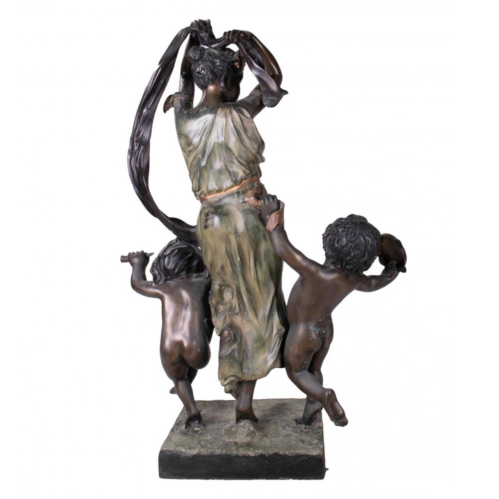 20th Century 1990s Spanish Painted Cast Bronze Woman and Two Boys Dancing Figure Sculpture For Sale