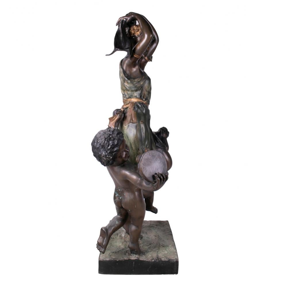 1990s Spanish Painted Cast Bronze Woman and Two Boys Dancing Figure Sculpture For Sale 3
