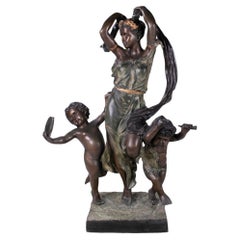 1990s Spanish Painted Cast Bronze Woman and Two Boys Dancing Figure Sculpture