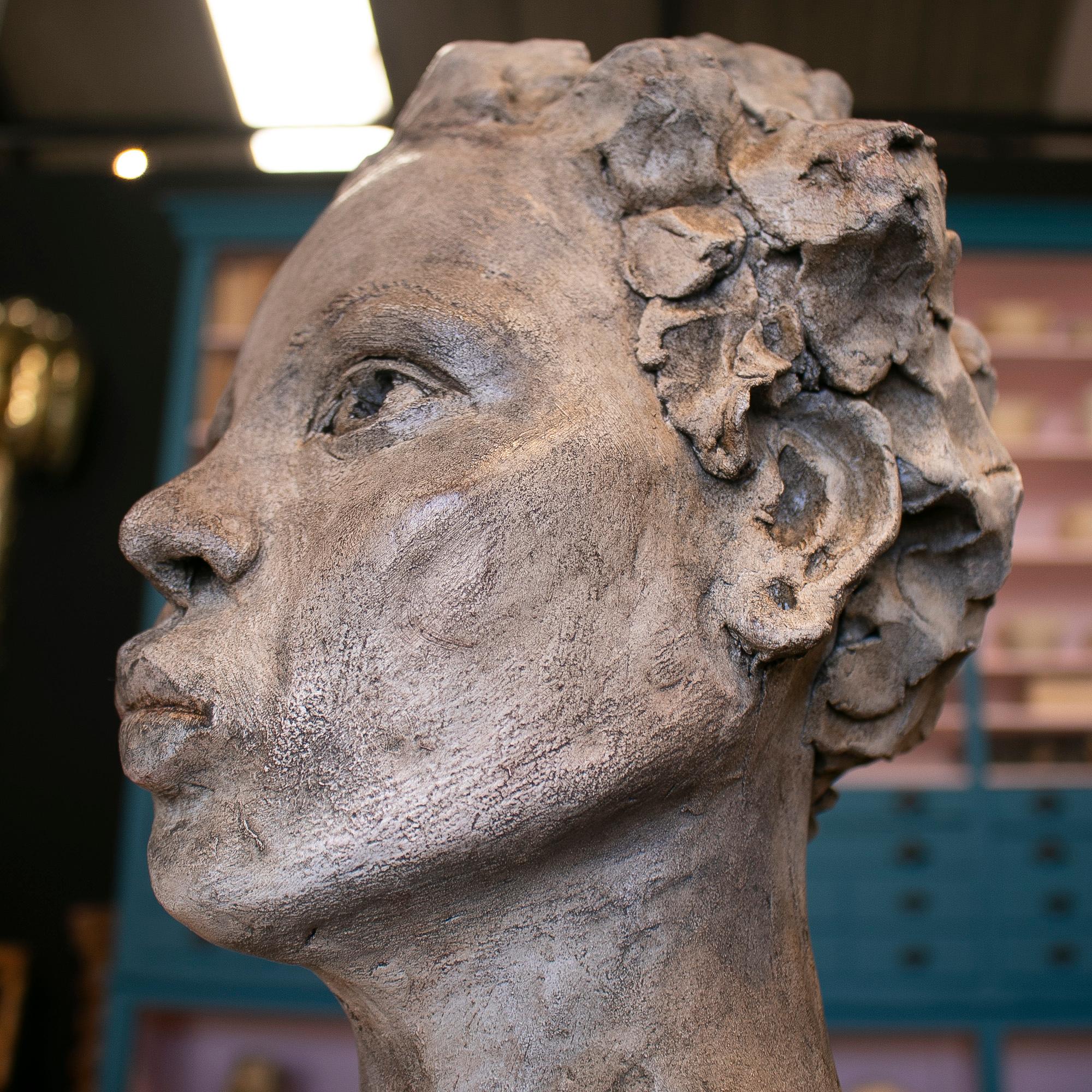 1990s Spanish Painted Terracotta Ceramic Venetian Woman Bust Head 6