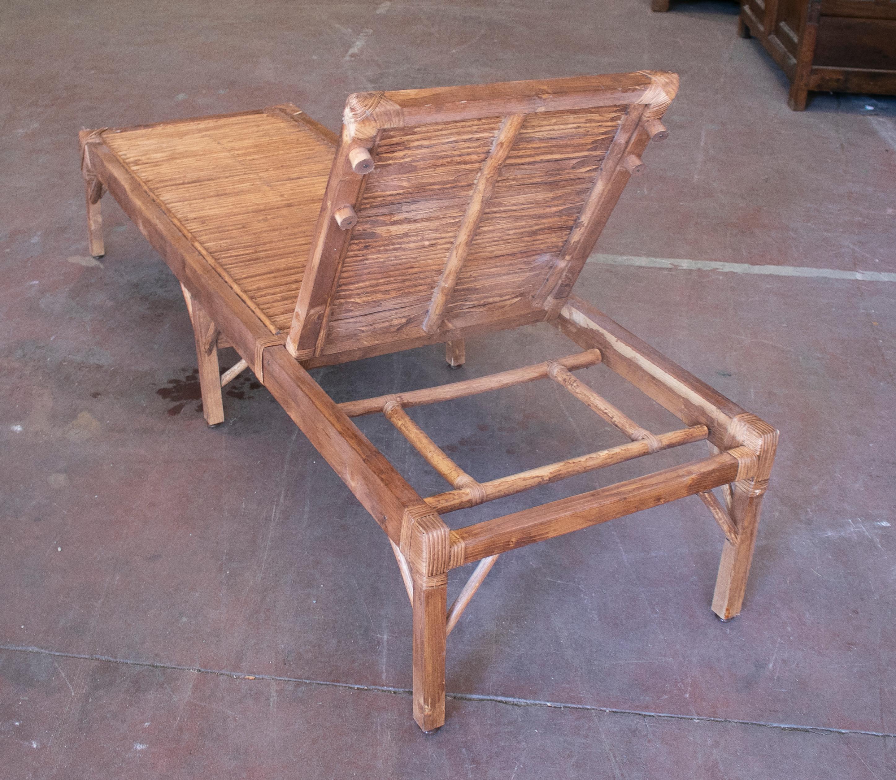 20th Century 1990s Spanish Pair of Bamboo and Woven Wicker Swimming Pool Deck Chairs
