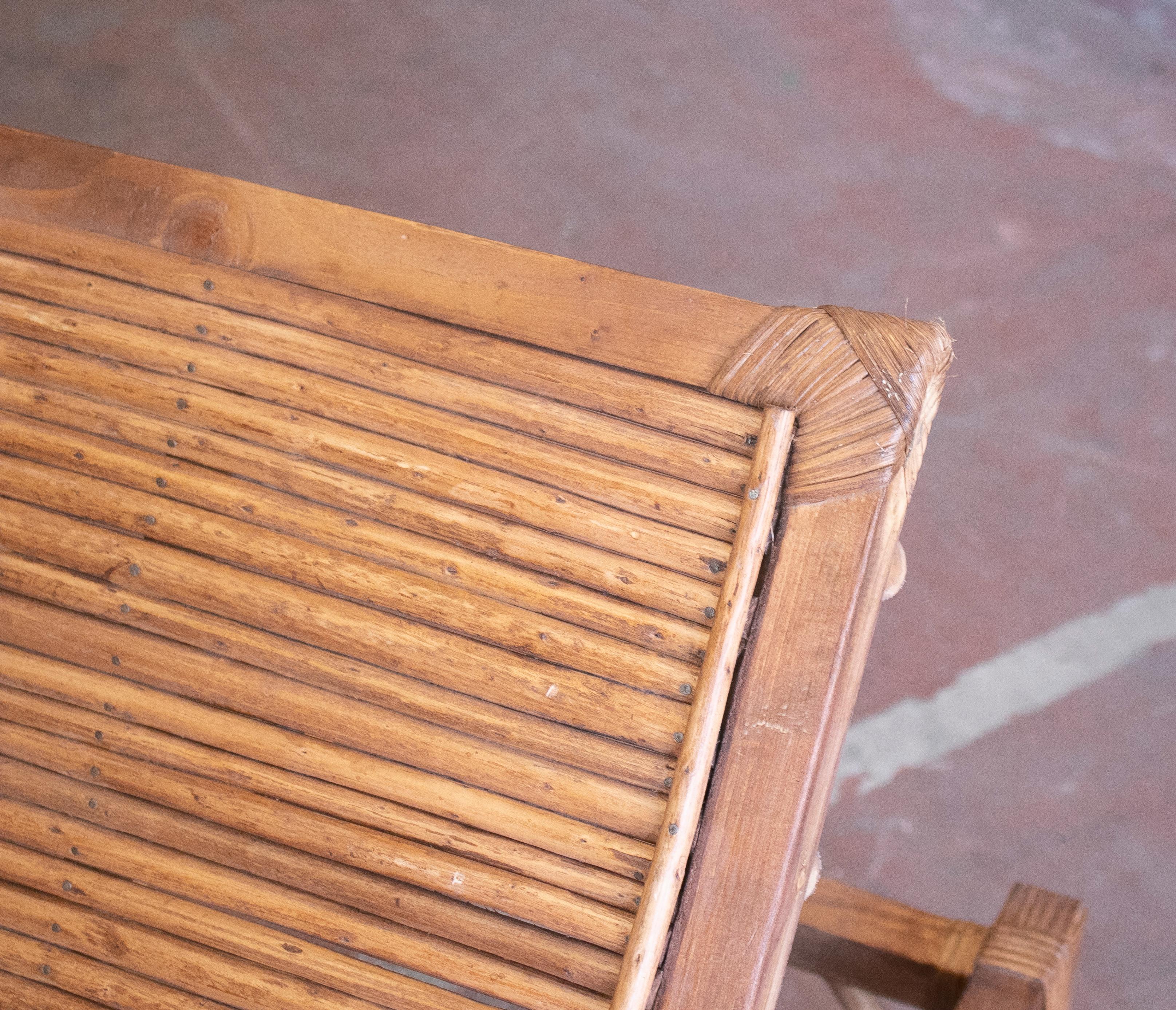 1990s Spanish Pair of Bamboo and Woven Wicker Swimming Pool Deck Chairs 3