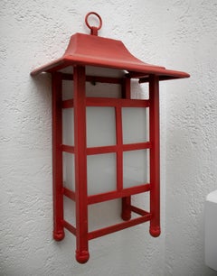 1990s Spanish Pair of Red Iron Outdoor Wall Lamps