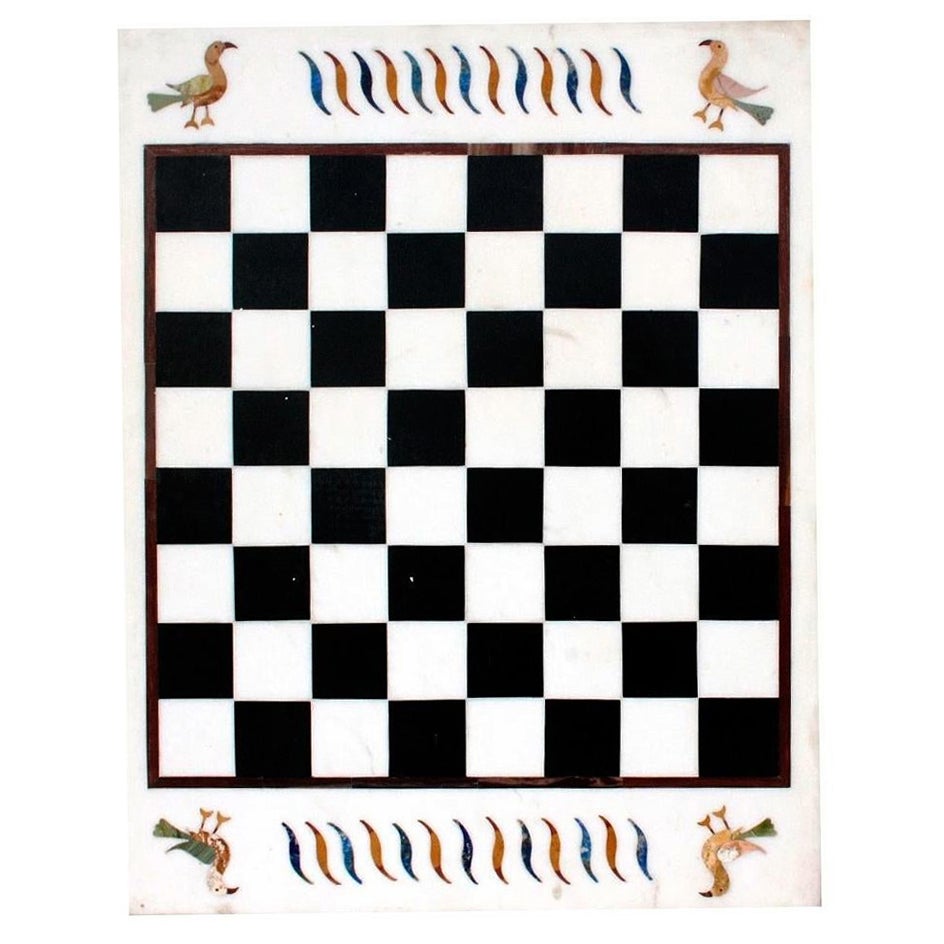 1990er Jahre Spanische Pietra Dura Inlay Mosaik Marmorplatte mit Schachbrett
