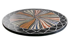 1990s Spanish Roman Mosaic Round Marble Table Top w/ Lapis Lazuli Gemstones