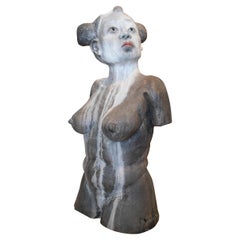 1990s Spanish Terracotta Ceramic African Style Woman Torso