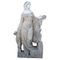 1990s Spanish White Carrara & Travertine Marble Life-Size Woman Sculpture