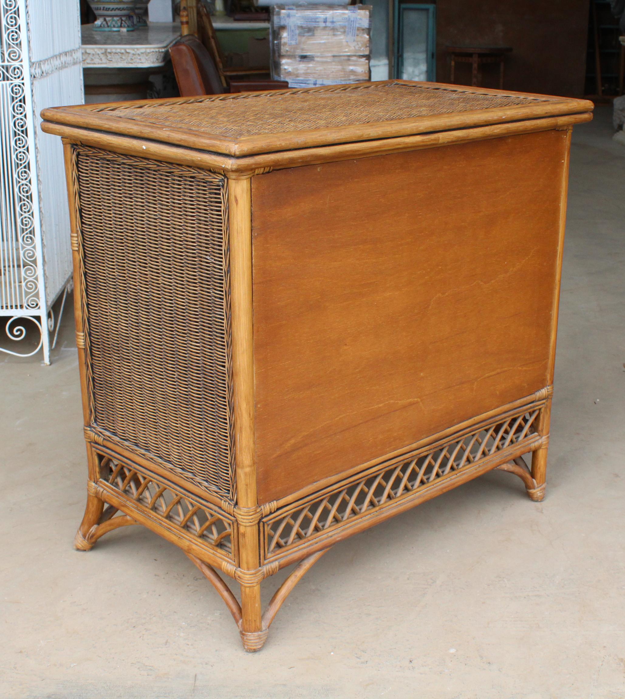 1990s Spanish Wicker and Bamboo Three-Drawer Chest 4