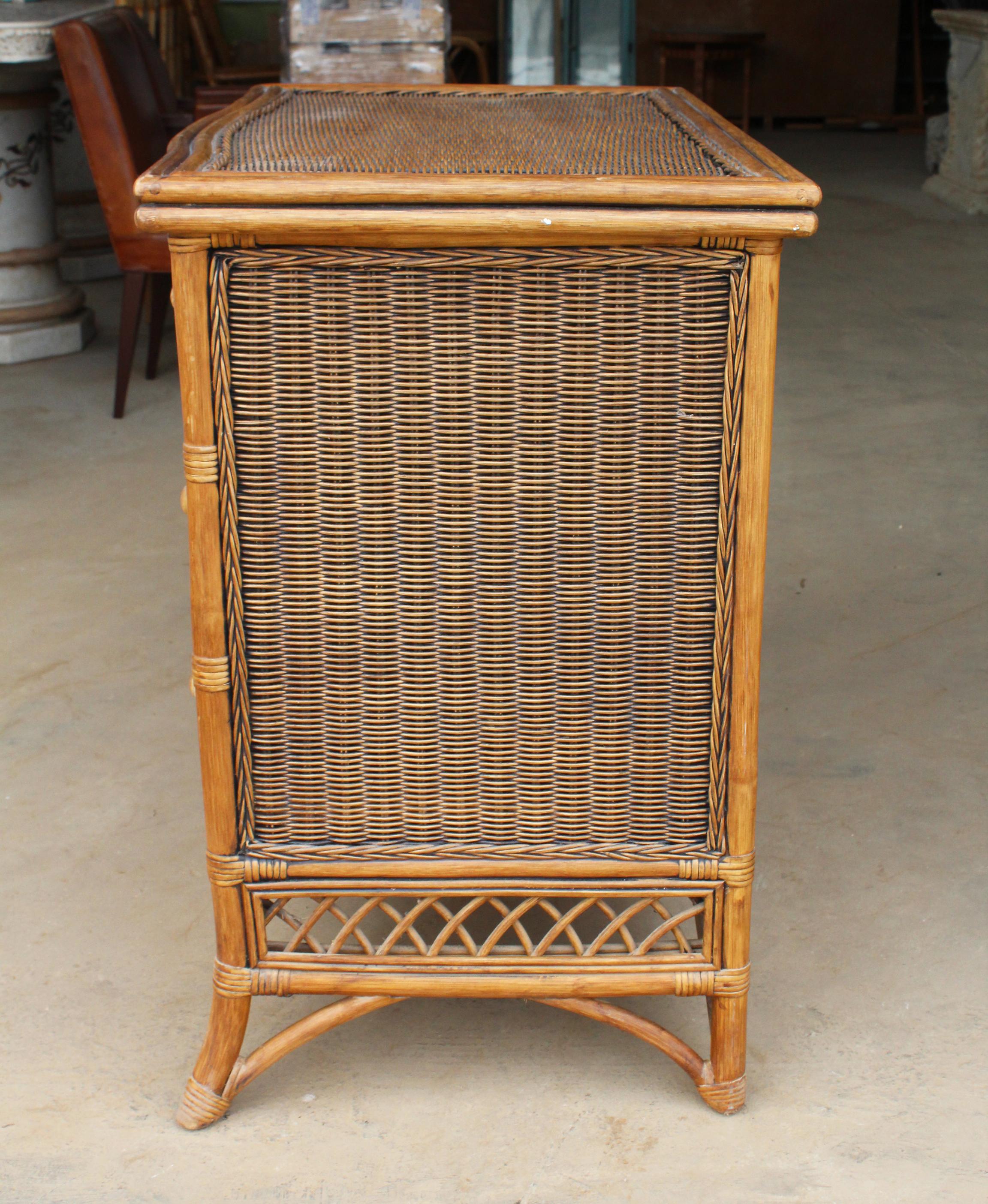 1990s Spanish Wicker and Bamboo Three-Drawer Chest 6