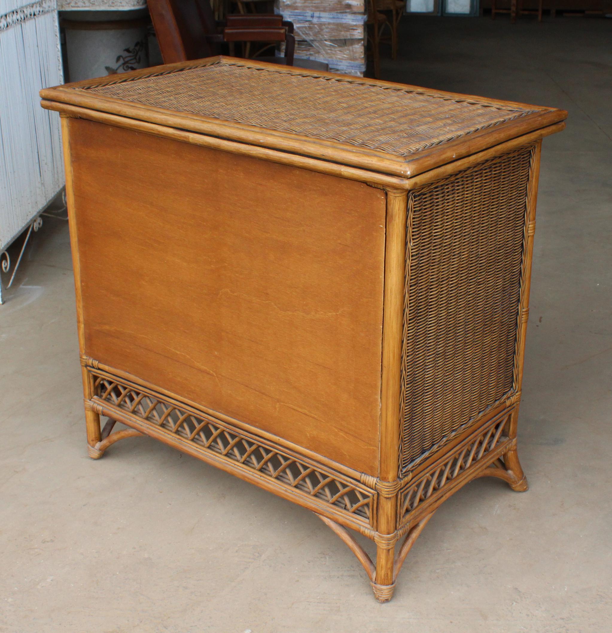 20th Century 1990s Spanish Wicker and Bamboo Three-Drawer Chest