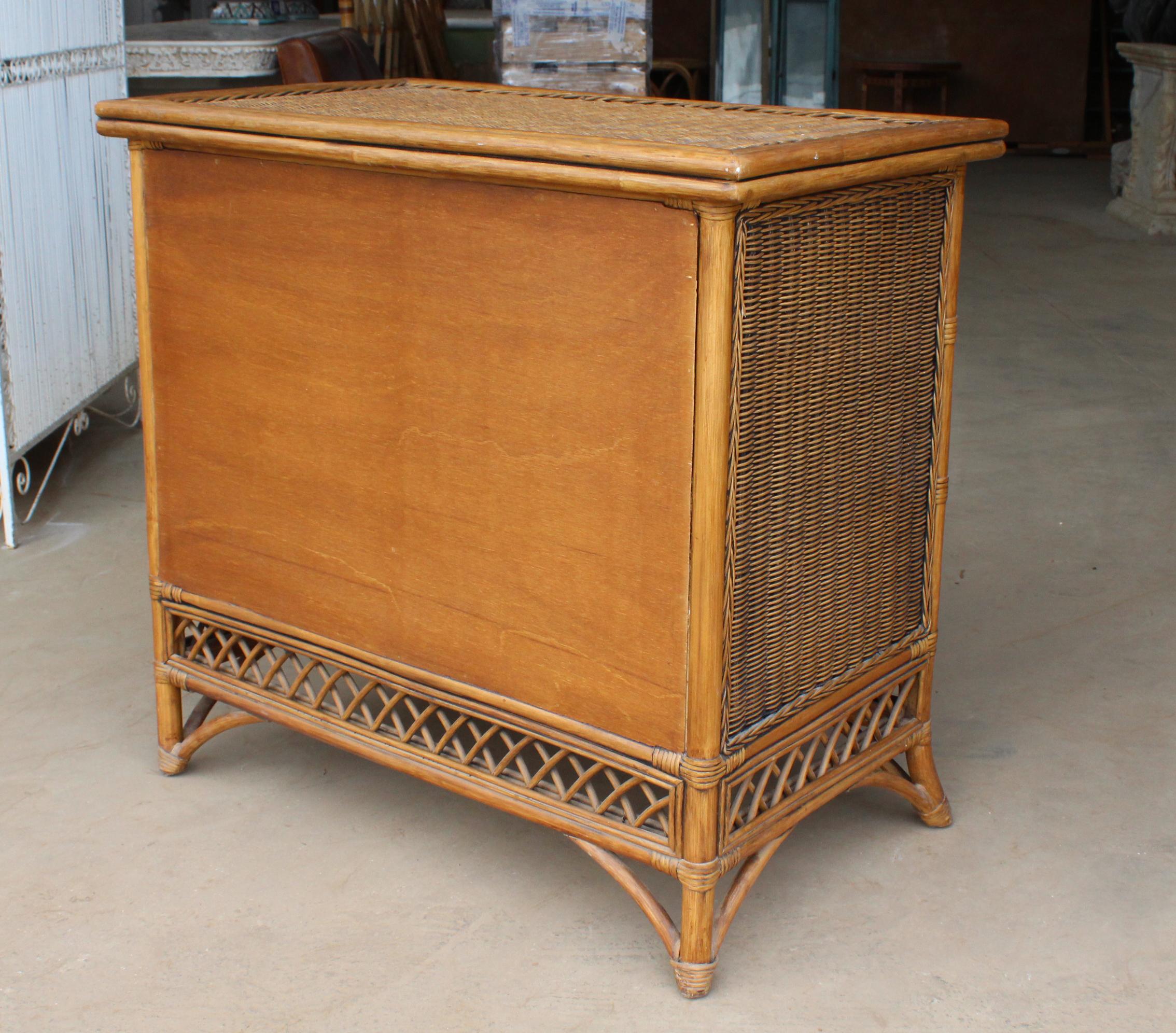 1990s Spanish Wicker and Bamboo Three-Drawer Chest 1