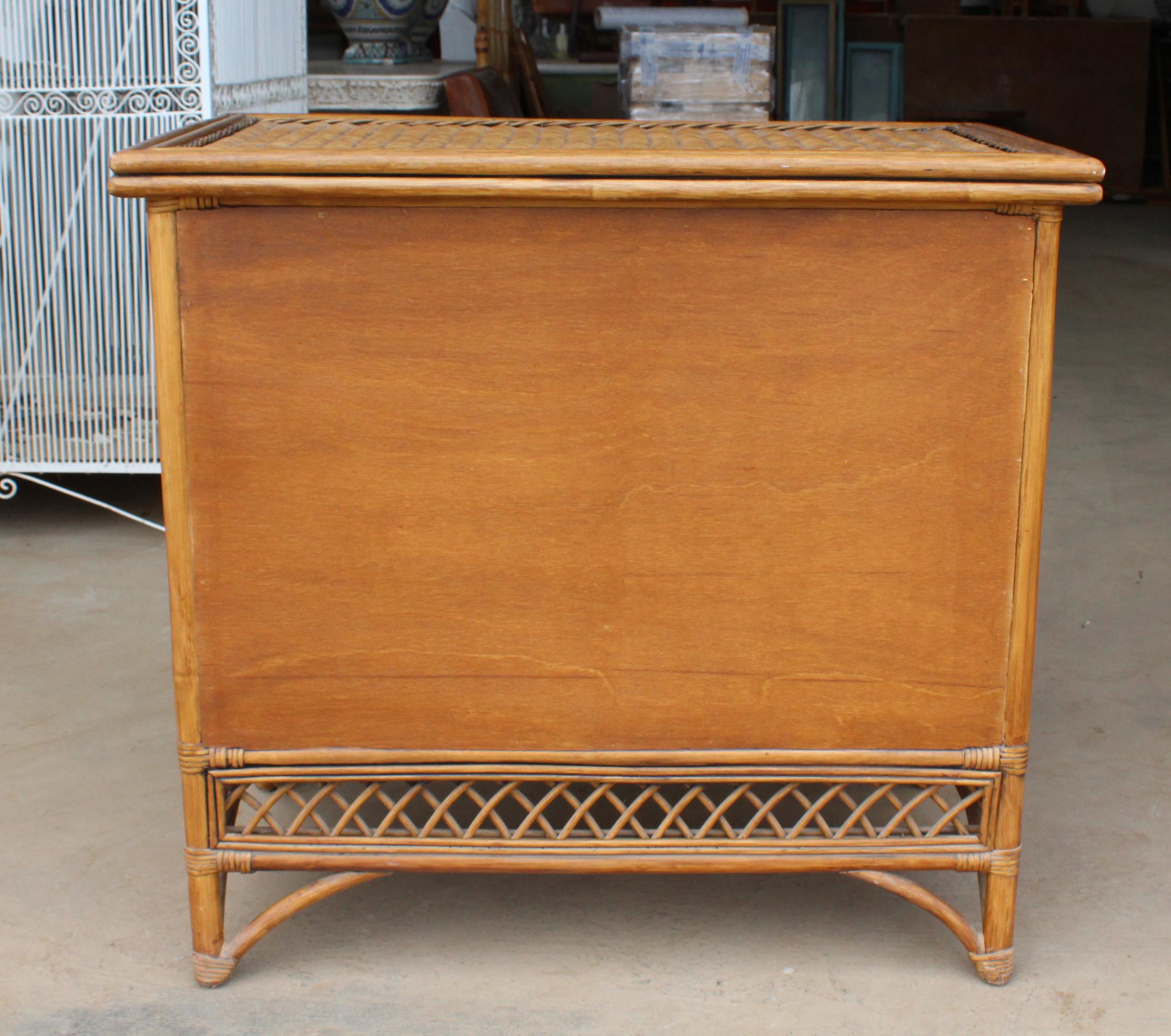 1990s Spanish Wicker and Bamboo Three-Drawer Chest 2