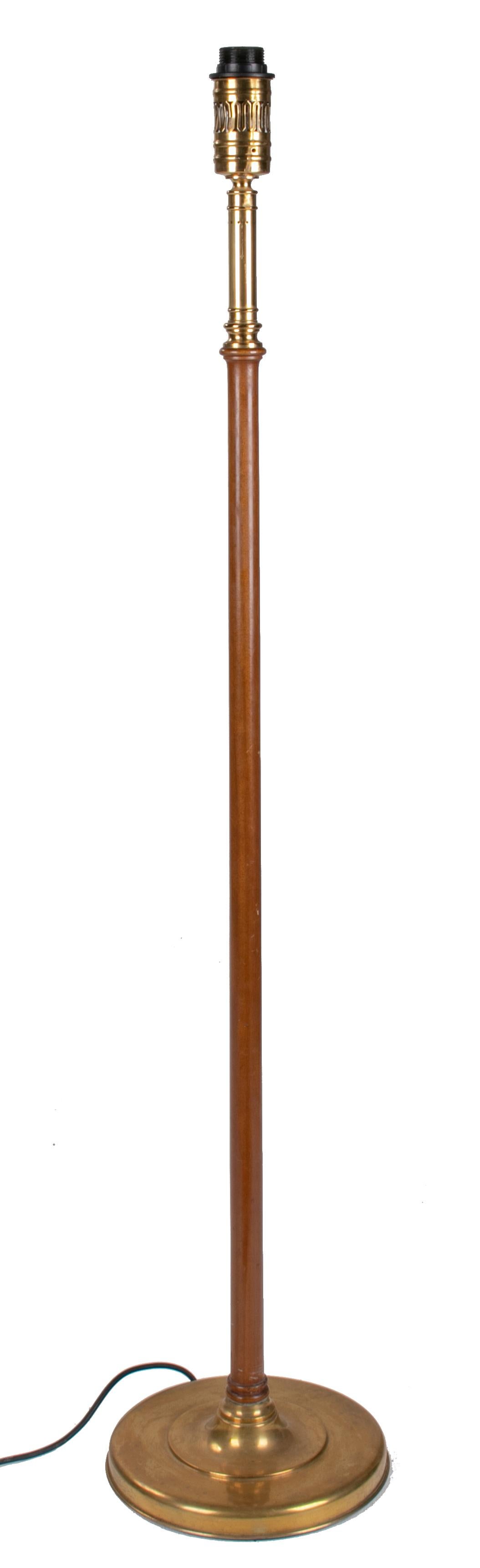 1990s Spanish wood and metal standing lamp.