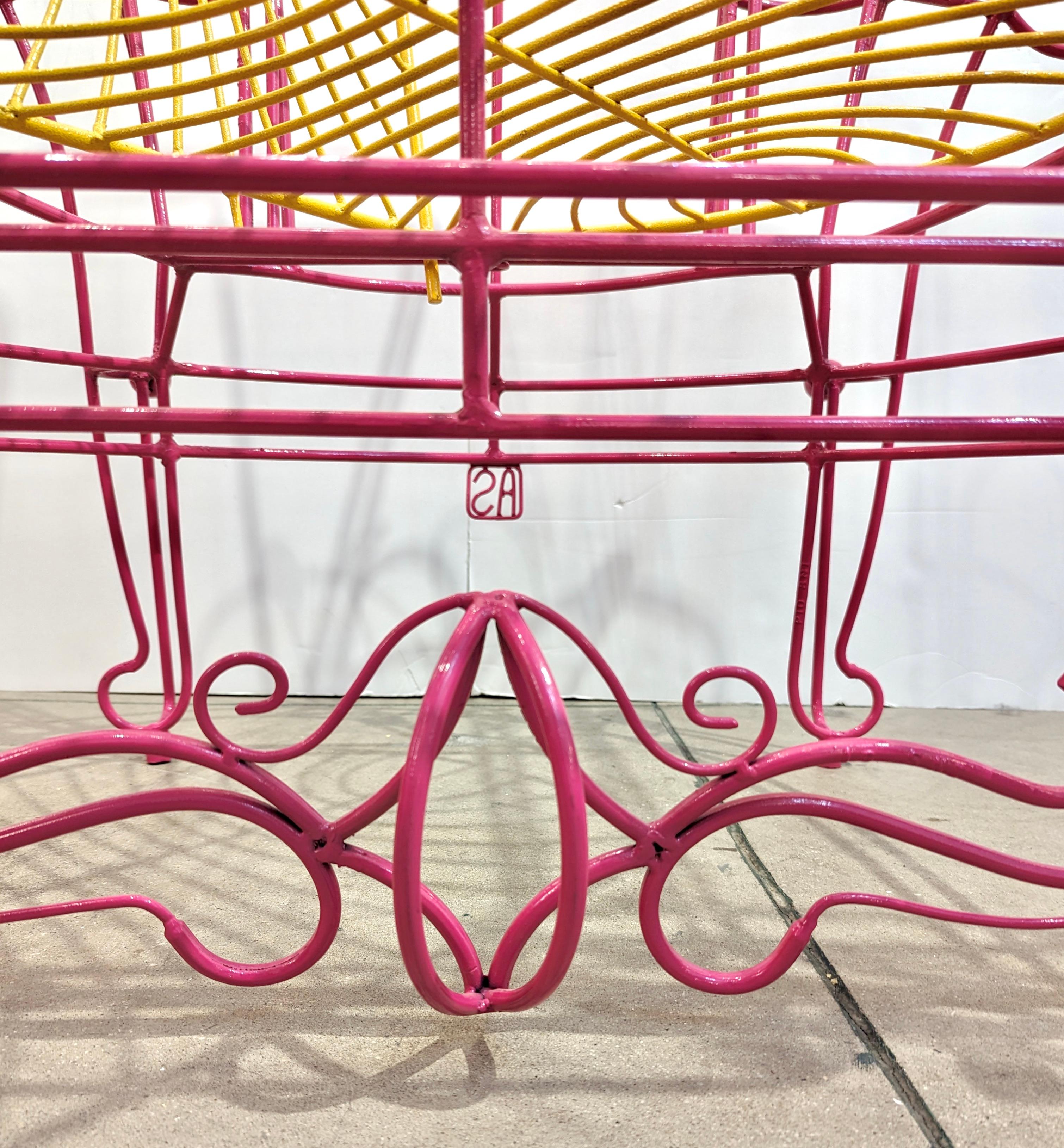 1990s Spazzapan Italian Pop Art Pair of Pink Yellow Metal Armchairs Sculptures For Sale 3