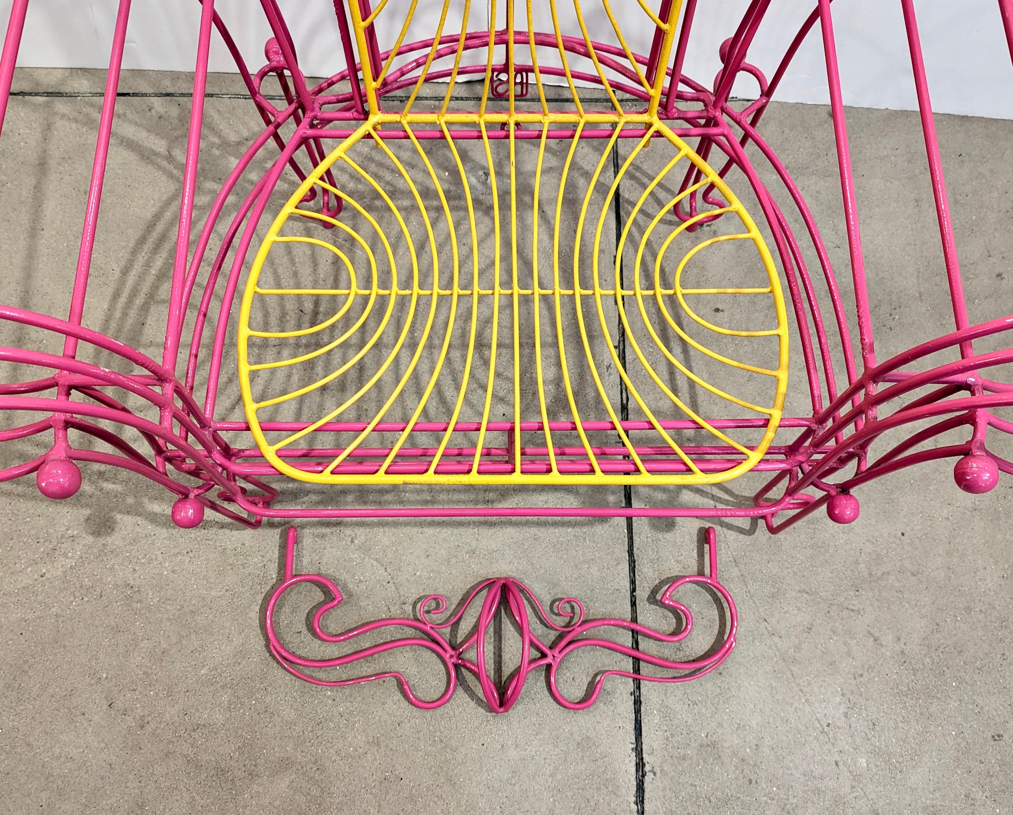 1990s Spazzapan Italian Pop Art Pair of Pink Yellow Metal Armchairs Sculptures For Sale 4
