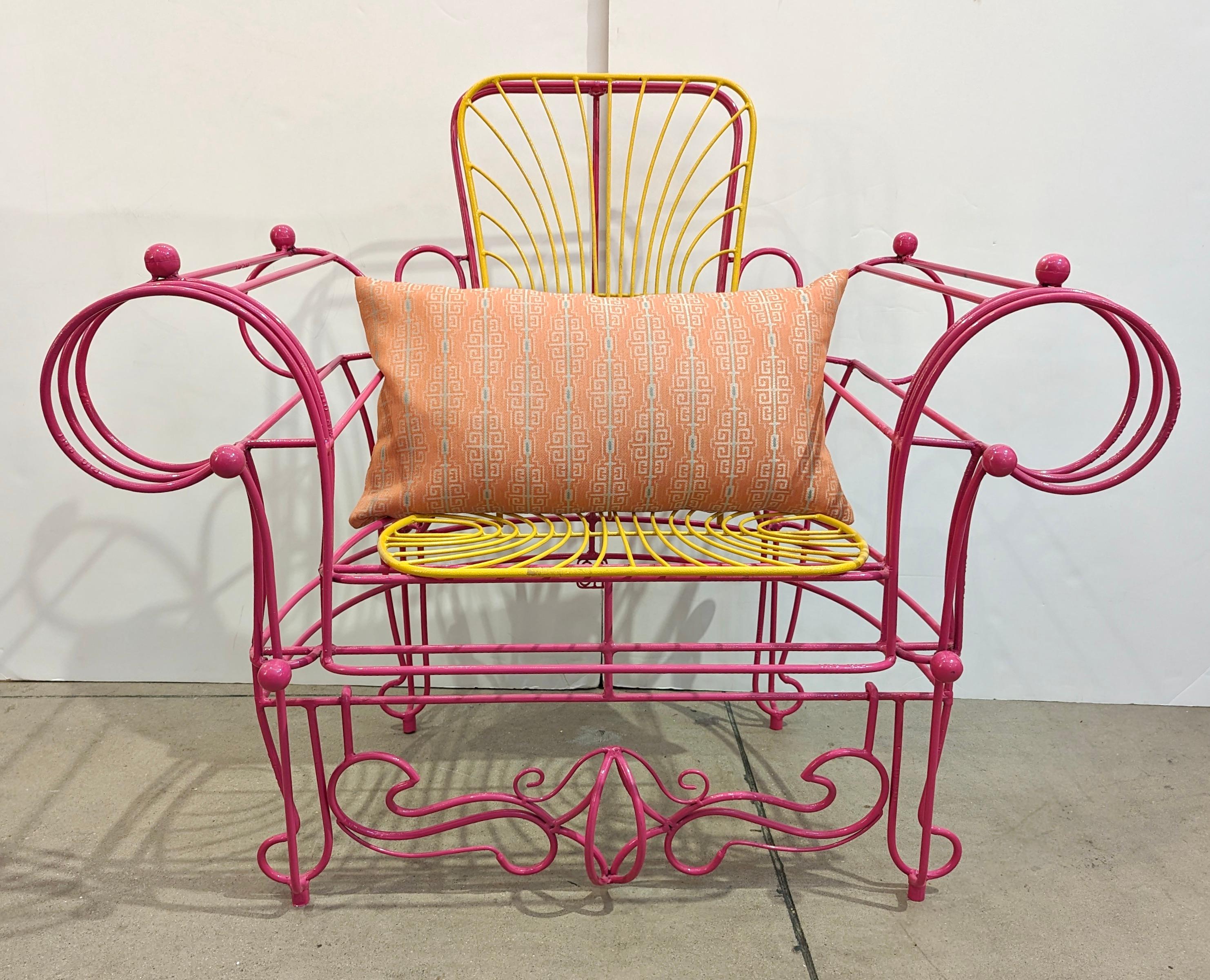 1990s Spazzapan Italian Pop Art Pair of Pink Yellow Metal Armchairs Sculptures For Sale 9