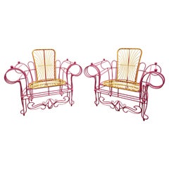 Paire de fauteuils Pop Art italiens Spazzapan des années 1990, sculptures en métal rose et jaune
