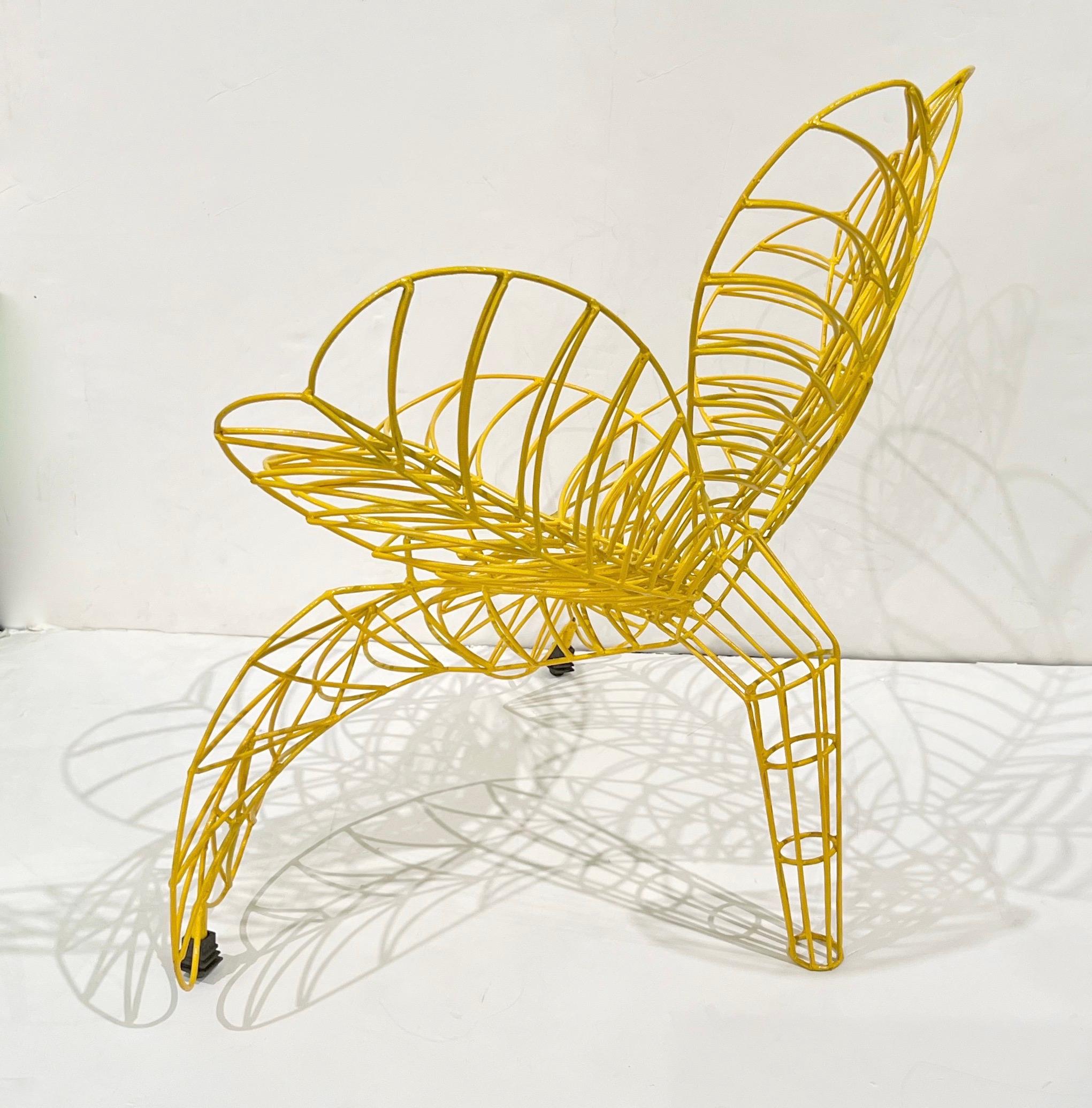 1990s Spazzapan Italian Pop Art Pair of Yellow Metal Flower Armchairs Sculptures 4